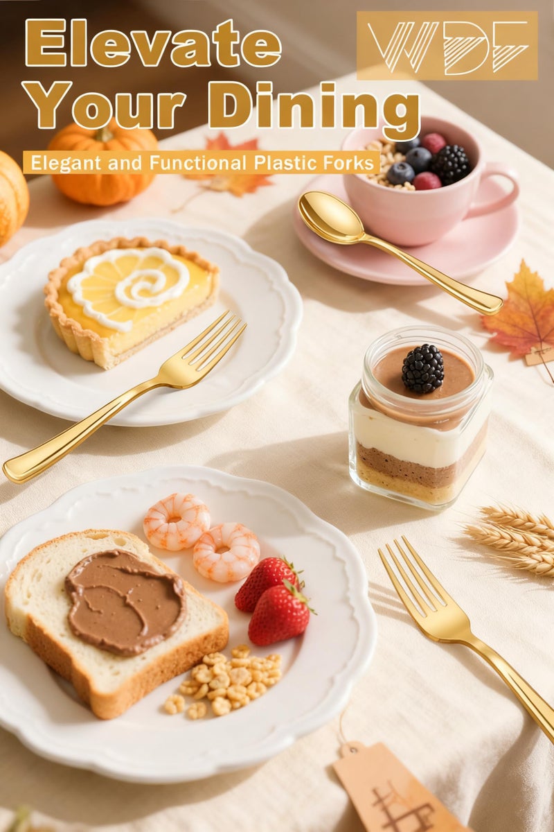 WDF 300PCS Gold Plastic Forks - Heavy Duty Gold Forks Disposable - Sturdy&Durable Plastic Silverware Bulk for Wedding/Thanksgiving Party/Daily Using - Image 4